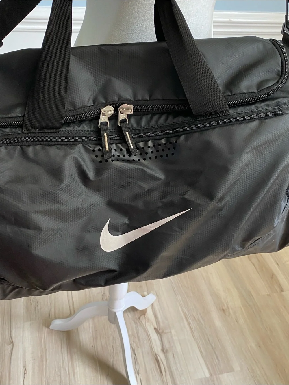 Nike Black Duffle Bag with White Swoosh
